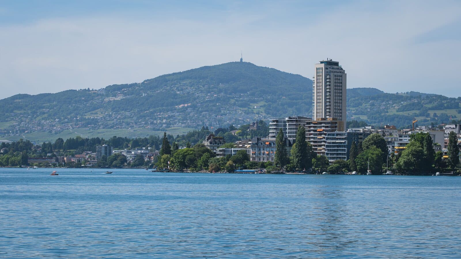 Eine repräsentative Stadt am Genfersee mit Rebbergen